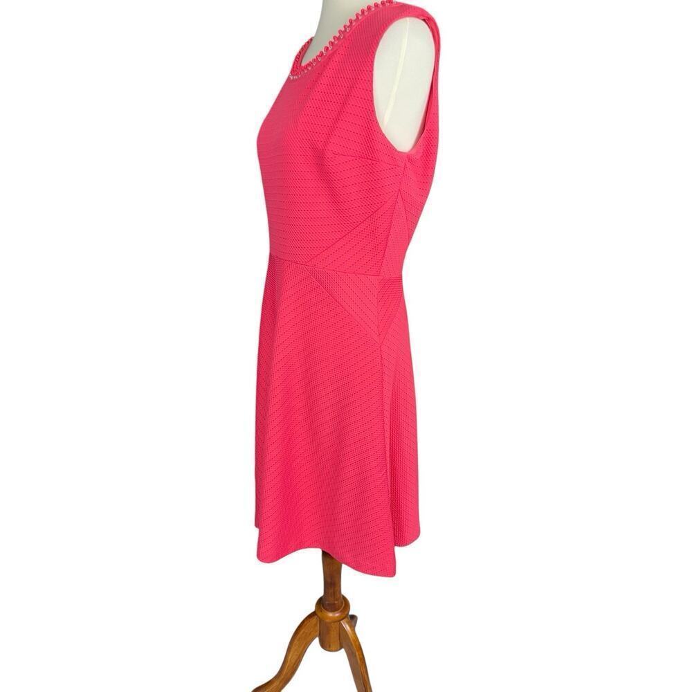 Covington Coral Pink Dress Women Size 12 Fit and Flare Beaded Office Wear Party - Picture 12 of 13